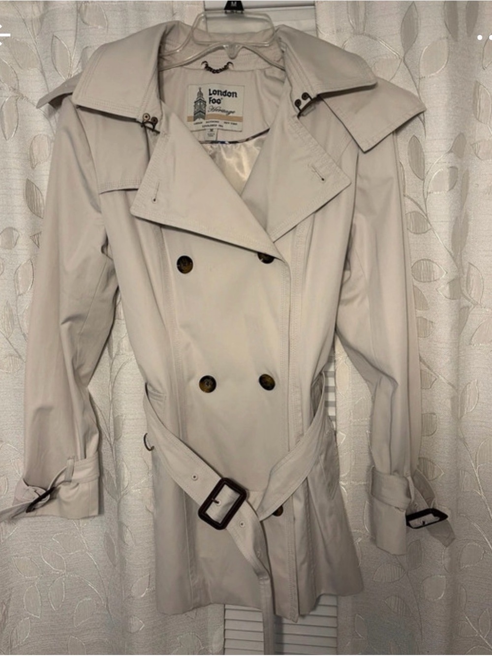 London Fog Women's Light Cream Double-Breasted Trench Coat